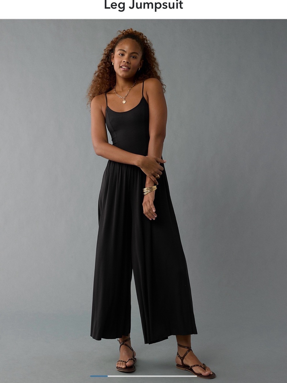 American Eagle Outfitters Black Wide-Leg Spaghetti Strap Jumpsuit
